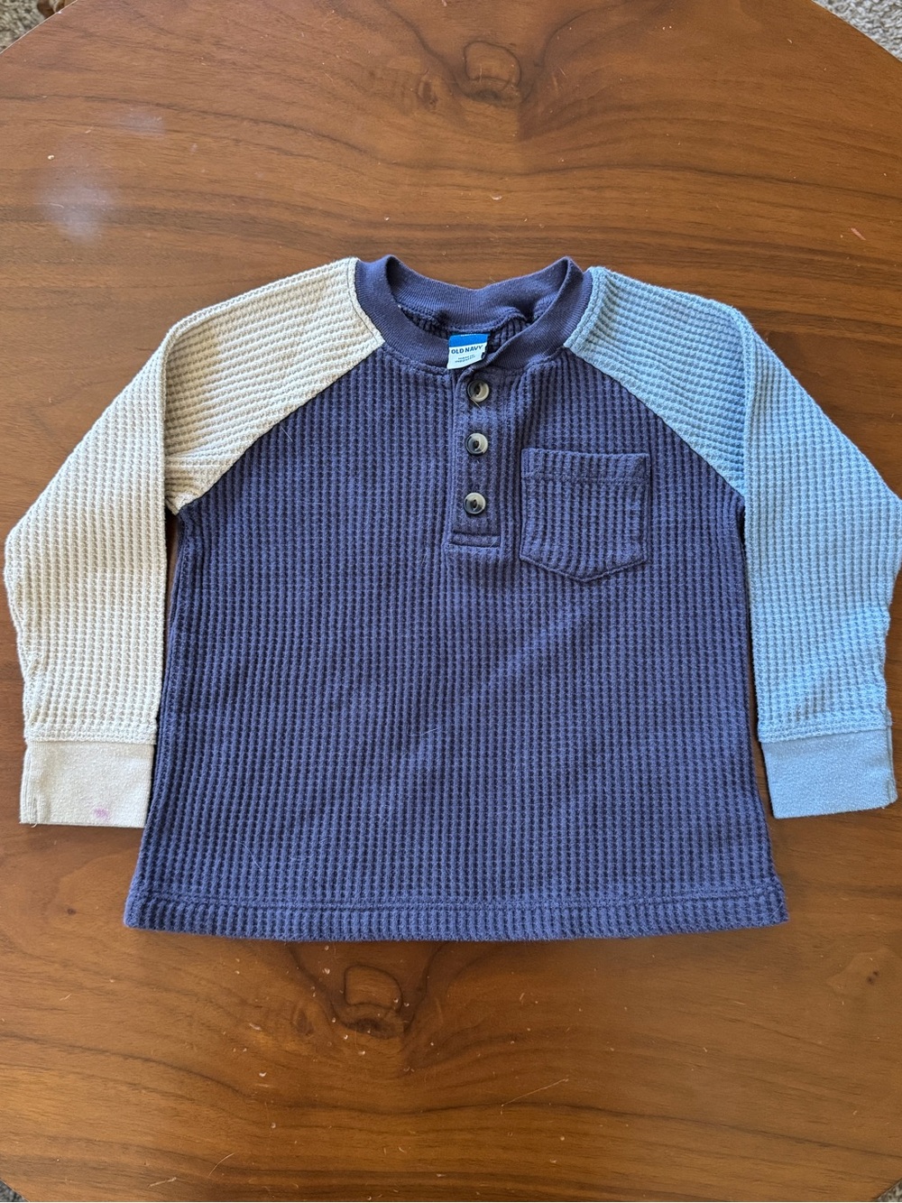Old Navy Colorblock Waffle Henley - Navy, Cream & Light Blue